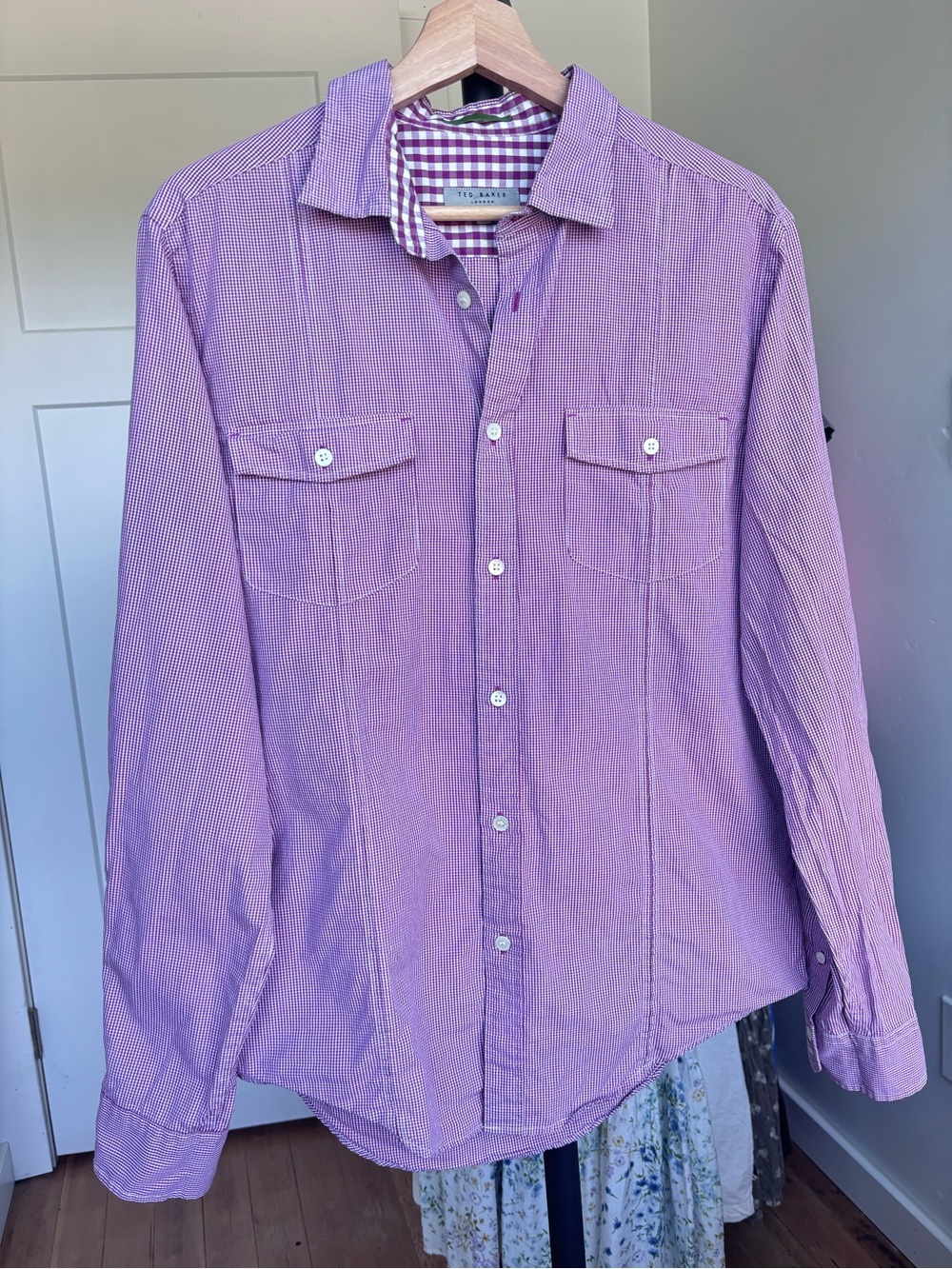 Ted Baker purple gingham long sleeved Button Down Shirt Sz 4 small